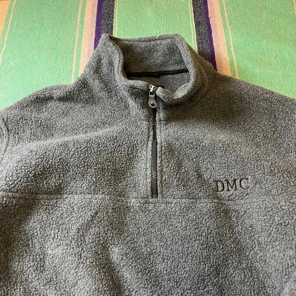 Lands End Fleece Pullover Mens M Gray 1/4 Zip Sherpa Made in USA AV93